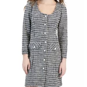 Taylor Black and White Long Sleeve Tweed Dress